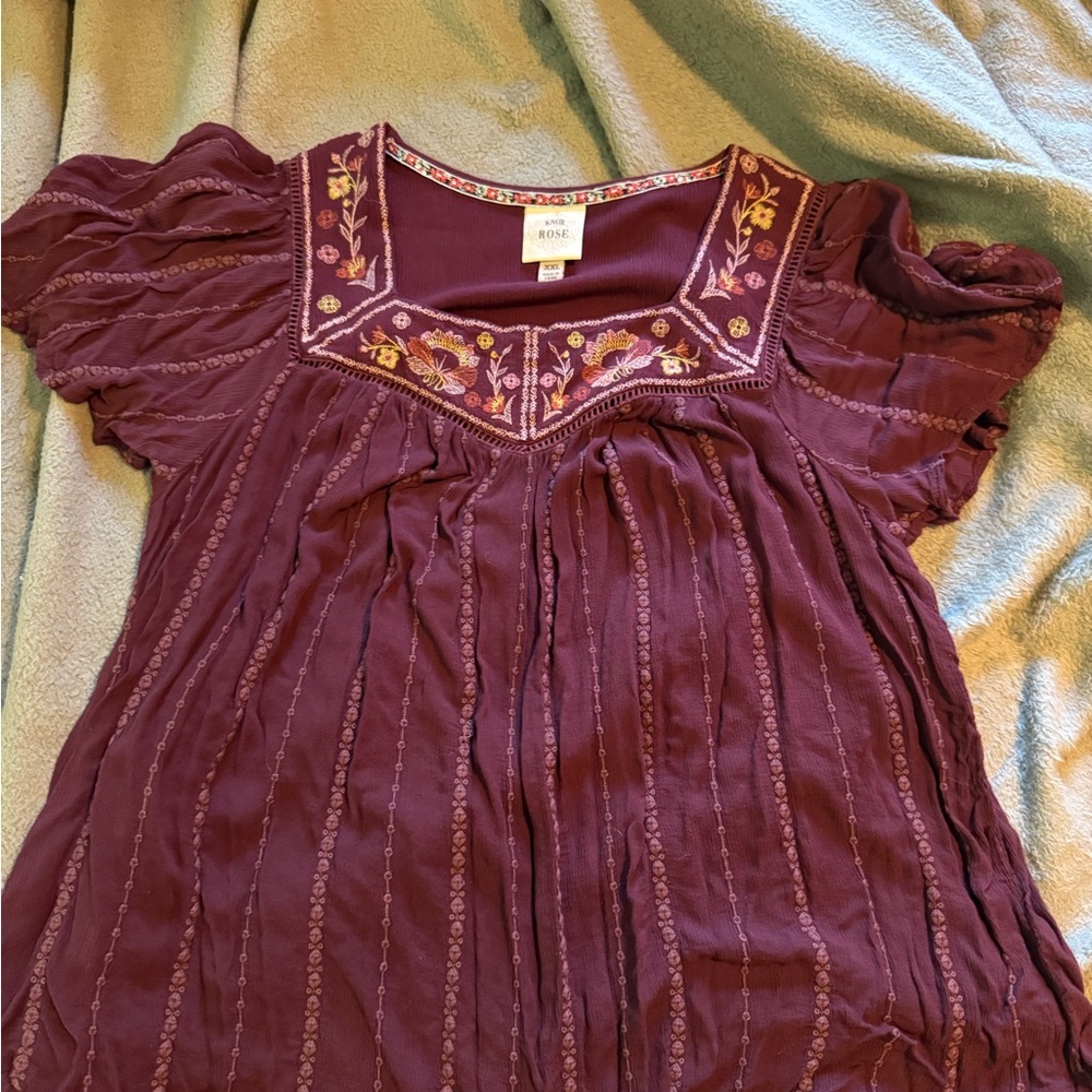 Knox Rose Purple Flutter Sleeve Blouse with Bib Collar